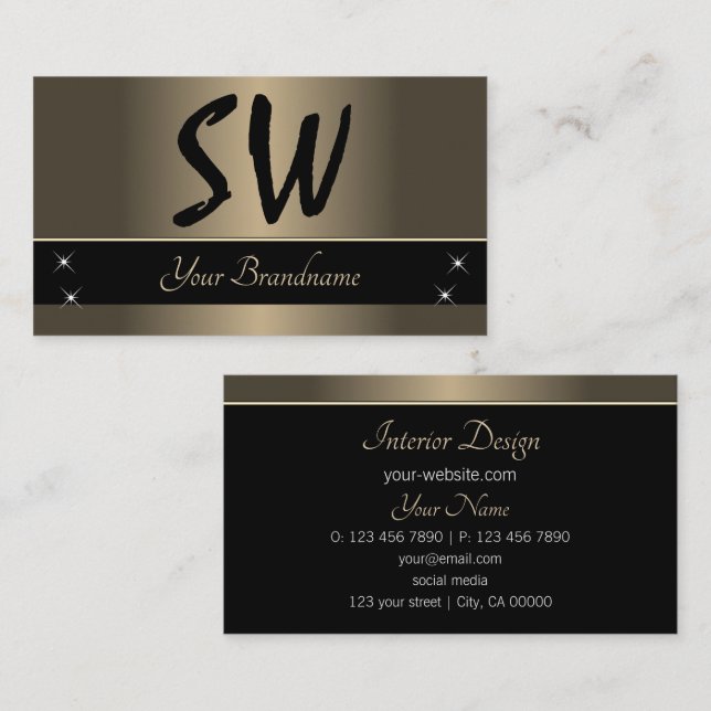 Guld Brown och Black med Monogram Professionell Visitkort (Fram/baksida)