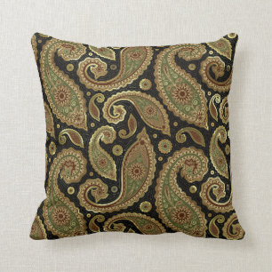 Guld Brown och Grönt Pastel Tones Vintage Paisley Kudde
