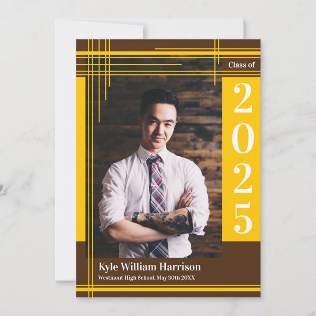 Guld Brown School Färg Studenten Photo Play Inbjudningar (Framsida)