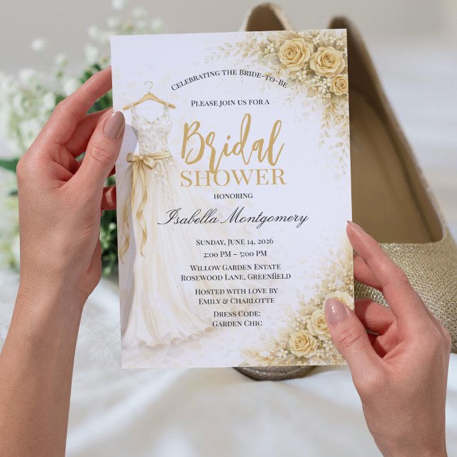 Guld Brudtärna Klänning Bröllopsfest Inbjudningar (Gold Bridesmaid Dress Bridal Shower Invitations
)