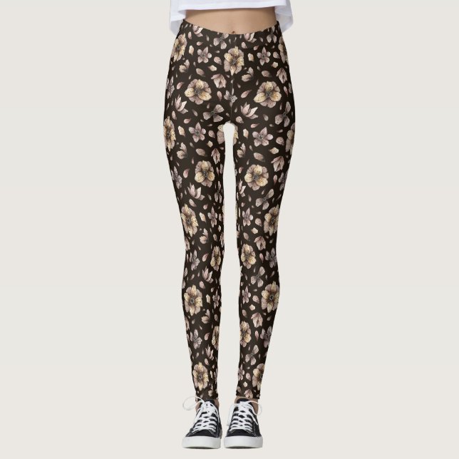 Guld/Brun Blommigt Kvinnlig könsstympning Leggings (Framsida)