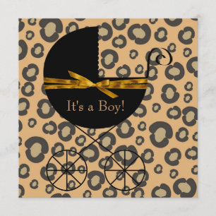 Guld Brun Vagn Leopard Baby Shower Inbjudningar