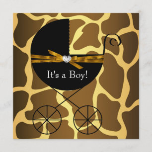 Guld Brun Vagn Pojkar Giraff Baby Shower Inbjudningar