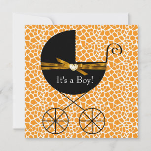 Guld Brun Vagn Pojke Giraff Baby Shower Inbjudningar