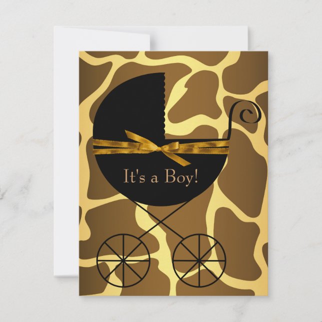 Guld Brun Vagn Pojke Giraff Baby Shower Inbjudningar (Framsida)