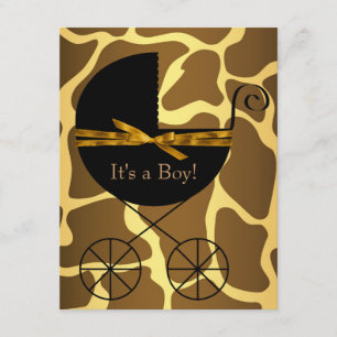 Guld Brun Vagn Pojke Giraff Baby Shower Inbjudningar