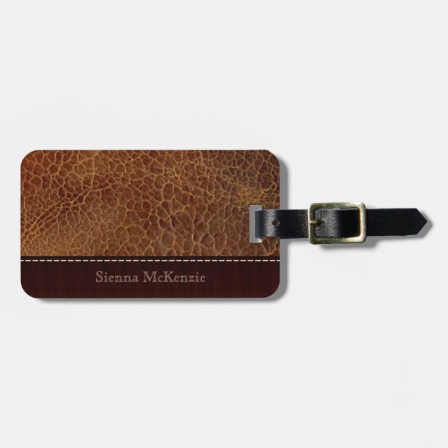 Guld brunläderutseende bagagebricka (Horisontell Framsida)