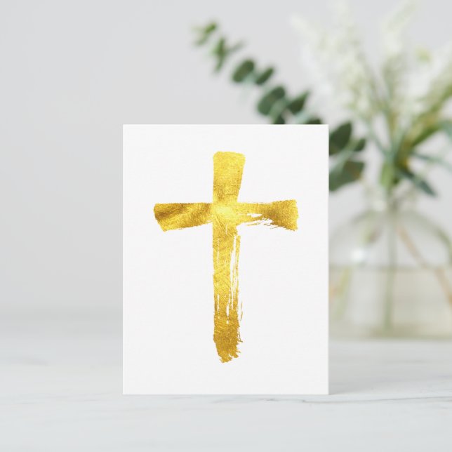 Guld Brush Kor - Christian Jesus Crucifix Helg Vykort (Stående Fram)