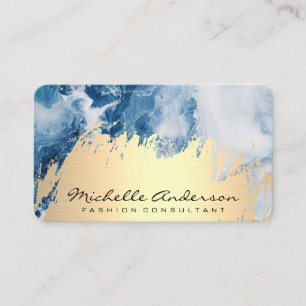 Guld Brushed Blått Marble Background Visitkort
