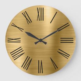 Guld Brushed Foil Black Roman Numerals Stor Klocka