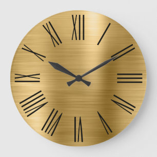 Guld Brushed Foil Black Roman Numerals Stor Klocka