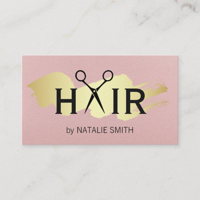 Guld Brushed Hair Logotyp | Rosa Struktur Visitkort (Framsida)
