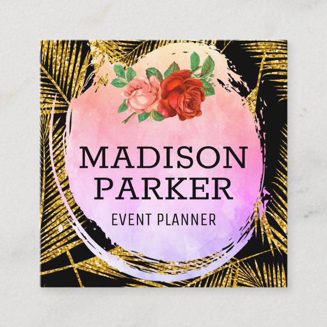 Guld Brushed Handflatan Löv Mönster Fyrkantigt Visitkort (Framsida)