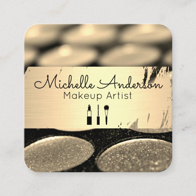 Guld Brushed | Makeup Palette | Beautiker Fyrkantigt Visitkort (Framsida)