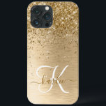 Guld Brushed Metall Glitter Monogram Namn<br><div class="desc">Anpassa enkelt den här chicen i trendig med -fodral med söt guld mousserande glitter på en borstad metallbakgrund i guld.</div>