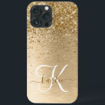 Guld Brushed Metall Glitter Monogram Namn<br><div class="desc">Anpassa enkelt den här chicen i trendig med -fodral med söt guld mousserande glitter på en borstad metallbakgrund i guld.</div>