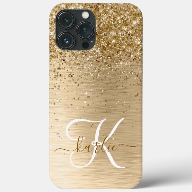 Guld Brushed Metall Glitter Monogram Namn (Baksida)