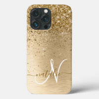 Guld Brushed Metall Glitter Monogram Namn