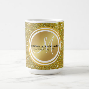 Guld Brushed Metall Glitter Monogram Namn Kaffemugg