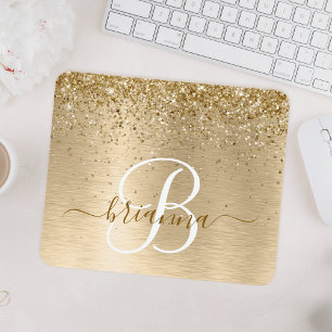 Guld Brushed Metall Glitter Monogram Namn Musmatta