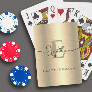 Guld Brushed Metall Monogram Black Glam Namn Casinokort