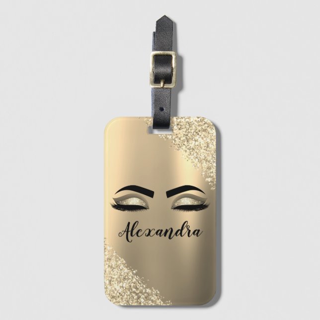 Guld Brushed Metall Monogram Namn och Initial Bagagebricka (Framsida vertikal)