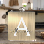Guld Brushed Metall Monogram Namn och Initial Fickplunta<br><div class="desc">Monogramkolv för lyxkolven Guld Metall Elegant. Den här kolven kan anpassas så att den omfattar ditt första och första namn. Guld-kolven är perfekt för en födelsedag eller ett bachelorette-parti firande.</div>