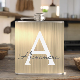 Guld Brushed Metall Monogram Namn och Initial Fickplunta