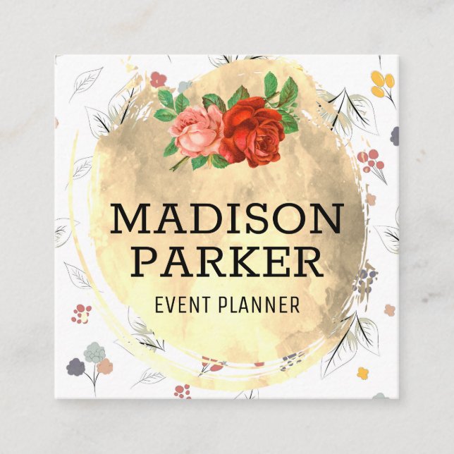 Guld Brushed Seamless Flower Mönster Fyrkantigt Visitkort (Framsida)