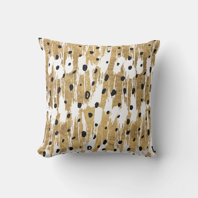 Guld Brushstrokes Modern Artsy Polka dots Kudde (Framsida)