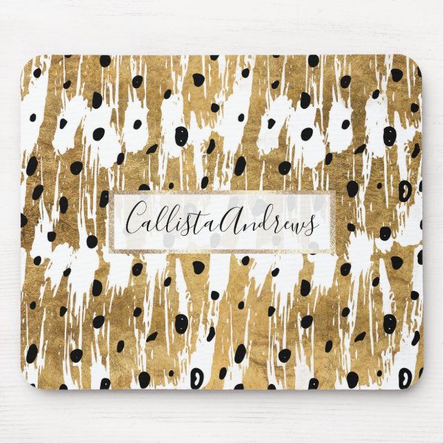 Guld Brushstrokes Modern Artsy Polka dots Musmatta (Framsidan)