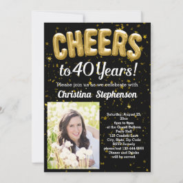 Guld Bubblor Cheers 40 år 40:e födelsedagsfoto Inbjudningar