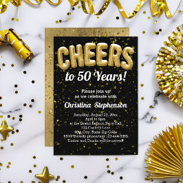 Guld Bubblor Cheers till 50 år 50:e födelsedagen Inbjudningar