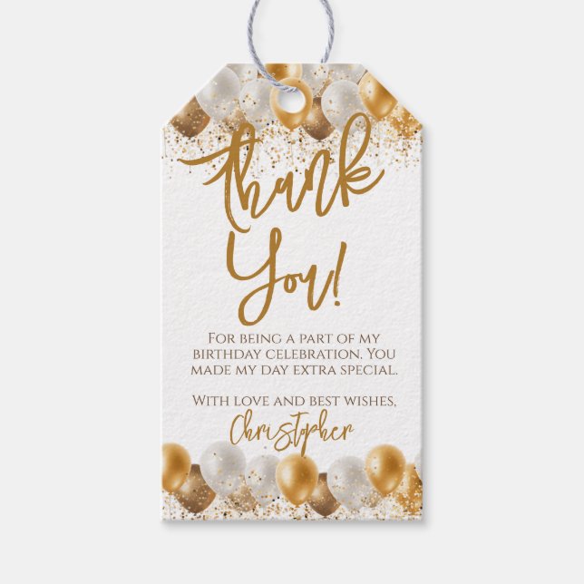 Guld Bubblor Födelsedagsfest Tack Presentetikett (Framsidan)