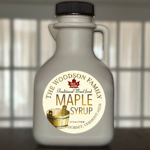 Guld Bucket Wood-Fire Maple Syrup-etikett Runt Klistermärke