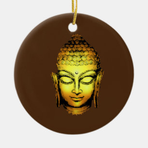 Guld Buddha Andlig Yoga Head Julgransprydnad Keramik