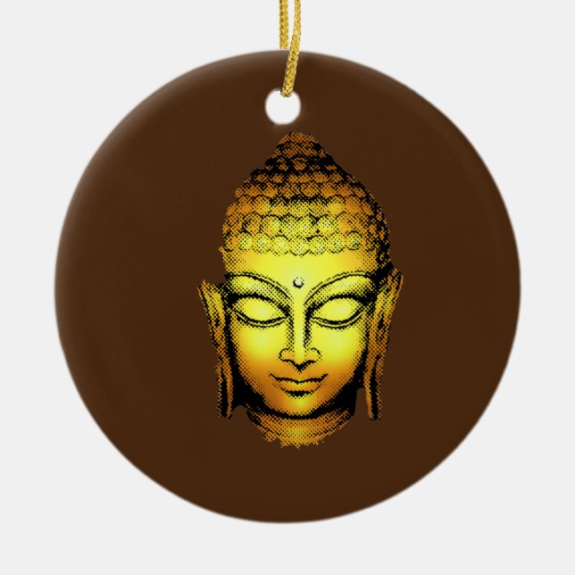 Guld Buddha Andlig Yoga Head Julgransprydnad Keramik (Framsidan)