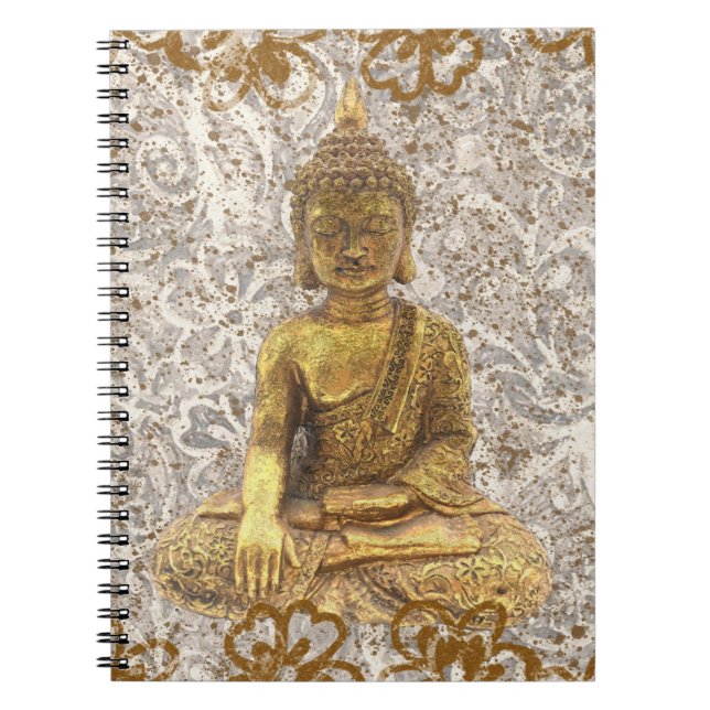 Guld Buddha Gyllene Blommor Blommor Anteckningsbok (Framsidan)