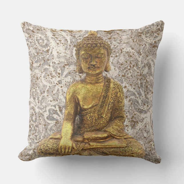 Guld Buddha Gyllene Blommor Blommor Kudde (Framsida)