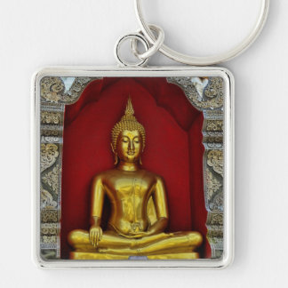 Guld- Buddha högvärdiga Keychain Fyrkantig Silverfärgad Nyckelring