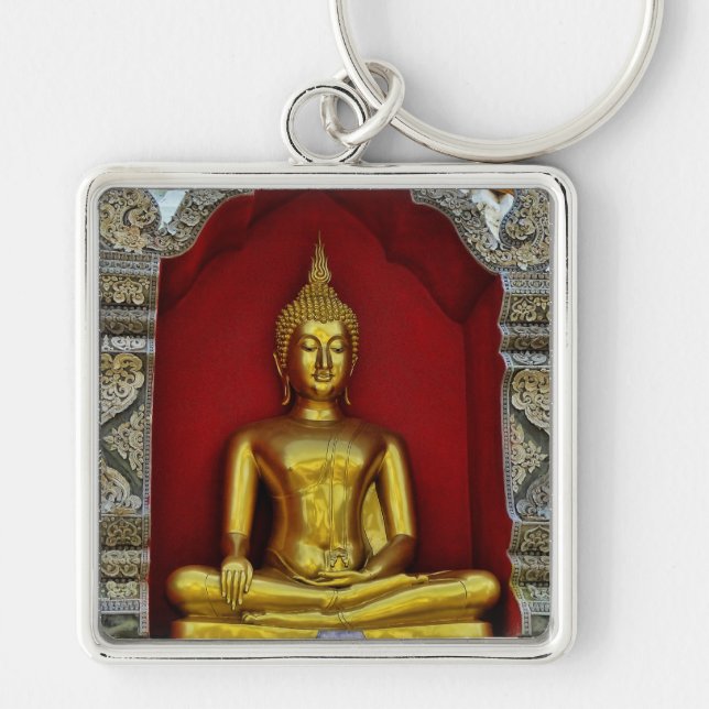 Guld- Buddha högvärdiga Keychain Fyrkantig Silverfärgad Nyckelring (Framsidan)
