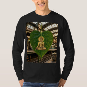 Guld Buddha konst på grön blad män långärmad T- T Shirt