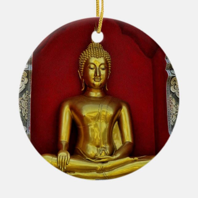 Guld- Buddha prydnad Julgransprydnad Keramik (Framsidan)