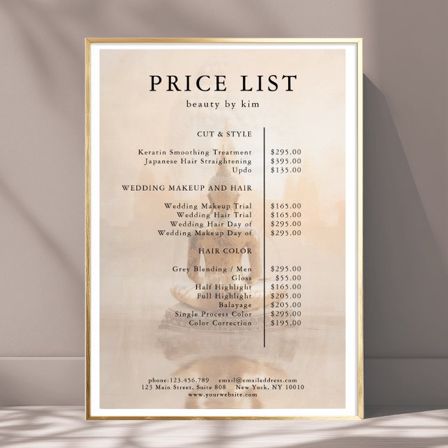 Guld Buddha Salong Prislista Affisch (Custom Golden Buddha Salon Price List Poster - Print & Instant Download)