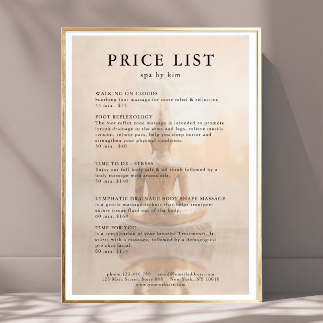 Guld Buddha Salong Prislista Affisch (Custom Golden Buddha Salon Price List Poster - Print & Instant Download)
