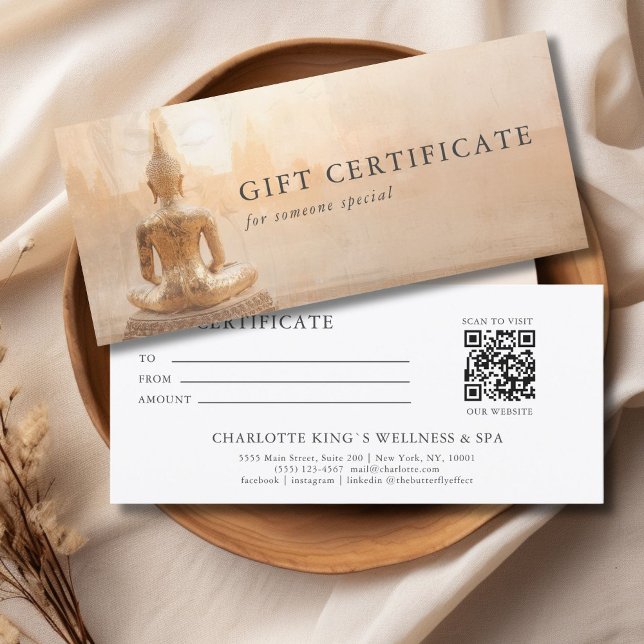 Guld Buddha –  Salong QR-kod presentkort (Golden Buddha – Yoga Reiki Salon Massage Wellness & more Custom QR Code Gift Certificate)