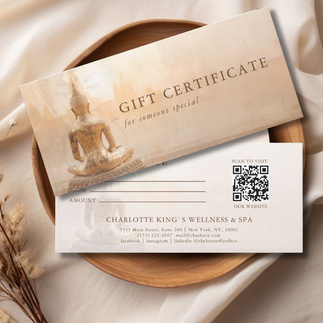 Guld Buddha – Salong QR-kod presentkort (Golden Buddha – Yoga Reiki Salon Massage Wellness & more Custom QR Code Gift Certificate)