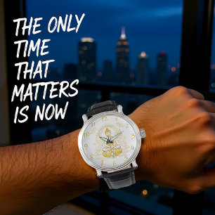 Guld Buddha Sitta i Lotus Pose. Armbandsur