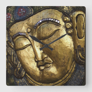 Guld- Buddha som välsignar inspirera kärlek Fyrkantig Klocka
