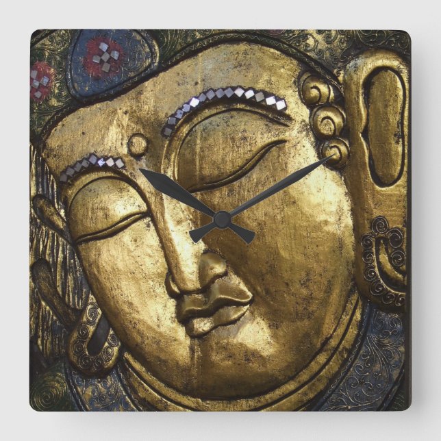 Guld- Buddha som välsignar inspirera kärlek Fyrkantig Klocka (Framsida)